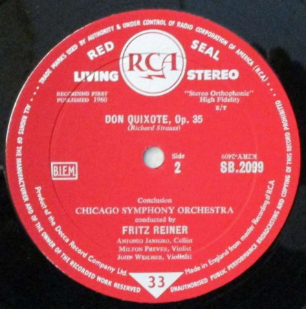 LPレコード フリッツ・ライナー ～ シカゴ SO. / A. ヤニグロ R. シュトラウス 交響詩 「ドン・キホーテ」 - STRAIGHT  RECORDS