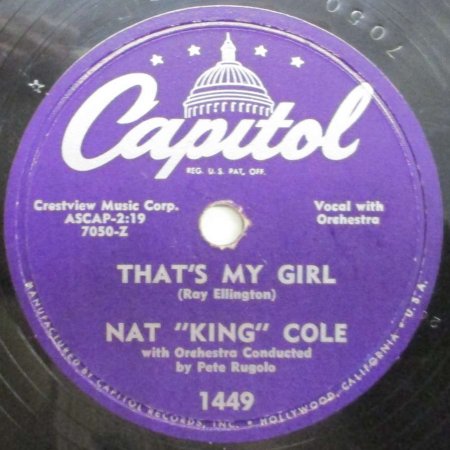 【蓄音機用SP盤レコード】THAT’S MY GIRL-わたしのあのこ/TOO YOUNG-若過ぎて/NAT KING COLE-ナット・キング・コール/SPレコード/