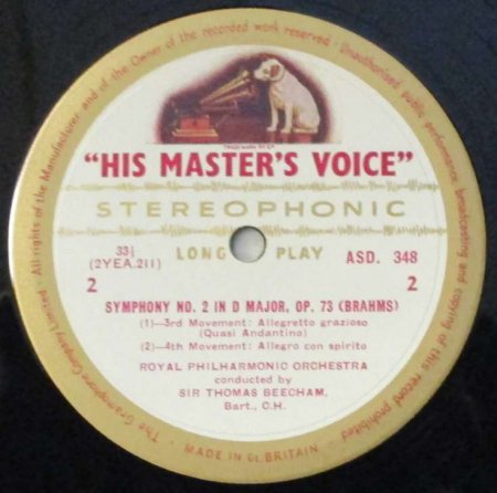 LPレコード トーマス・ビーチャム ～ ロイヤル・フィル ブラームス 交響曲 第２番 ニ長調 - STRAIGHT RECORDS