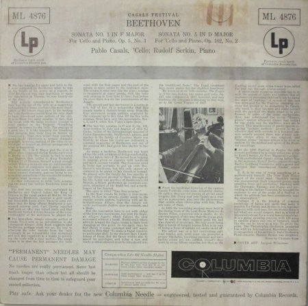 LPレコード パブロ・カザルス ＆ ルドルフ・ゼルキン ベートーヴェン チェロ・ソナタ 第１番 ヘ長調 / 第５番 ニ長調 - STRAIGHT  RECORDS