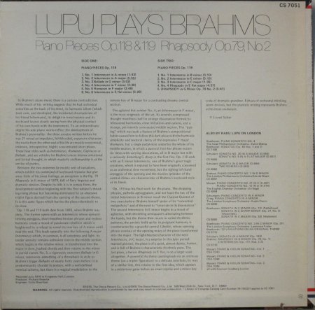 LPレコード ラドゥ・ルプー ブラームス ピアノ小品集 (Op.118 u0026 Op.119) / 狂詩曲 ト短調 - STRAIGHT RECORDS