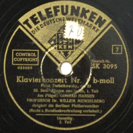 SPレコード コンラート・ハンゼン / W. メンゲルベルク ～ ベルリン 