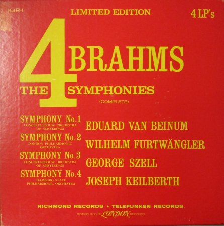 LPレコード E. V. ベイヌム ～ COA. / W. フルトヴェングラー ～ LPO. / G. セル ～ COA. / J. カイルベルト ～  ハンブルク国立 PO.　　ブラームス　４つの交響曲　（4枚組） - STRAIGHT RECORDS