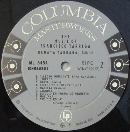 LPレコード レナータ・タラーゴ THE MUSIC OF FRANCISCO TARREGA