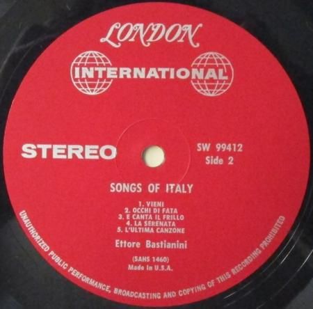 LPレコード エットレ・バスティアニーニ イタリア歌曲集 ～ オー