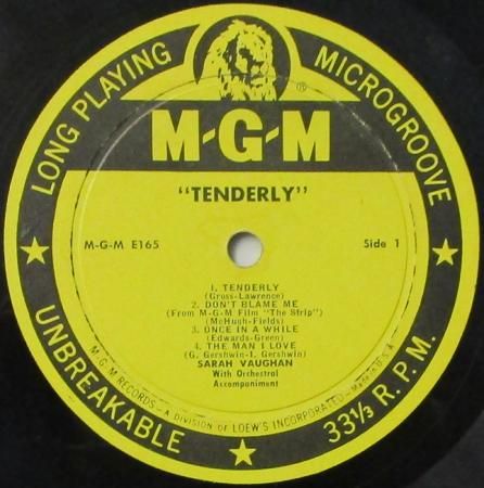 LPレコード サラ・ヴォーン テンダリー （TENDERLY） （10インチ