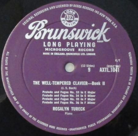 LPレコード ロザリン・テューレック バッハ 平均律クラヴィア曲集 第33