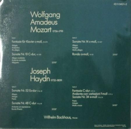 LPレコード W. バックハウス モーツァルト 幻想曲，ピアノ