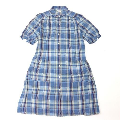 Nimes ニーム 丸襟リネンチェックワンピース ブランド古着買取 販売unstitchオンラインショップ