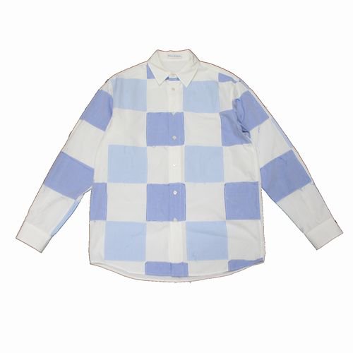 JWANDERSON ジェイダブリュー・アンダーソン LIGHT BLUE CHECKERBOARD APPLIQUE SHIRT パッチワークシャツ  - ブランド古着買取・販売unstitchオンラインショップ