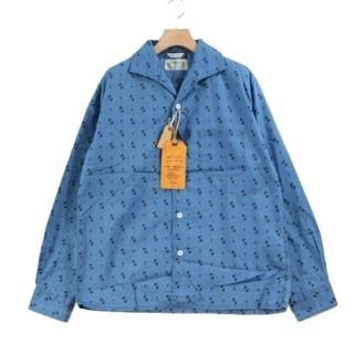 SUGARCANE 奬 FICTION ROMANCE 3.5oz INDIGO PRINT L/S ROMA ITALIAN COLLAR SHIRT 