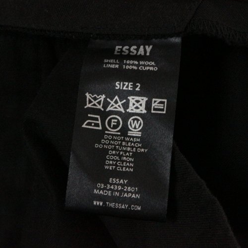 ESSAY エッセイ HIGH WAISTED SLACKS タックワイド スラックス パンツ 2 ブラック -  ブランド古着買取・販売unstitchオンラインショップ