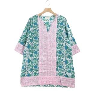 SZBlockprints  �� Ron Herman Short Kurta ����˥å� �֥饦�� S �ۥ磻�� �ԥ� ���꡼�� �֥롼