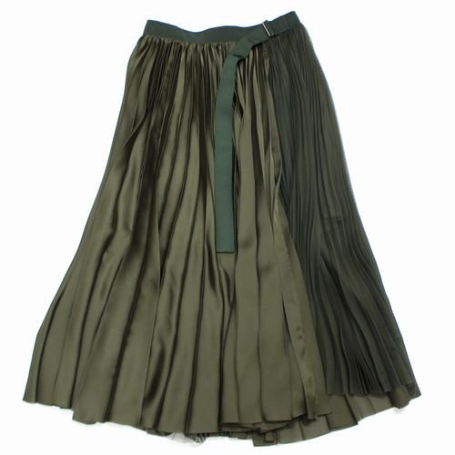 sacai サカイ 20SS Solid Satin Skirt プリーツスカート 1 カーキ -  ブランド古着買取・販売unstitchオンラインショップ