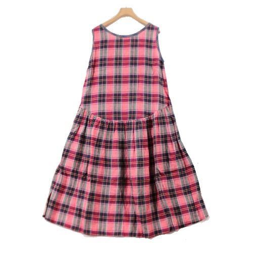 D-due デ・ドゥエ LAB リネン チェック ワンピース 38 レッド