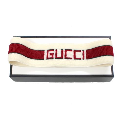 GUCCI グッチ QUEEN PL EL ELASTIC ヘアバンド M 57 オフホワイト レッド -  ブランド古着買取・販売unstitchオンラインショップ