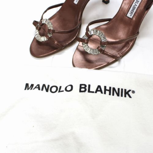 MANOLO BLAHNIK マノロ ブラニク ビジュー ヒール サンダル 34 1/2 ブラウン -  ブランド古着買取・販売unstitchオンラインショップ