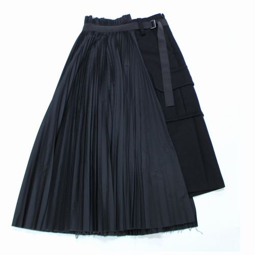 sacai サカイ 19AW Cotton Poplin Pleated Skirt コットンポプリンプリーツスカート 1 ブラック -  ブランド古着買取・販売unstitchオンラインショップ