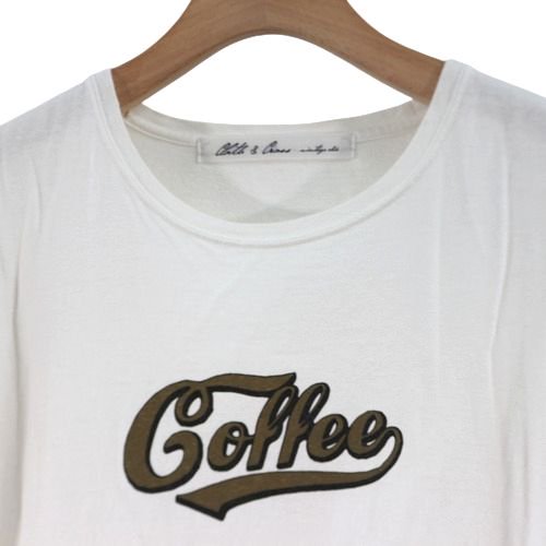 CLOTH&CROSS クロス＆クロス 妄想カフェ 天竺ロゴ入り ショートTシャツ coffee ホワイト -  ブランド古着買取・販売unstitchオンラインショップ