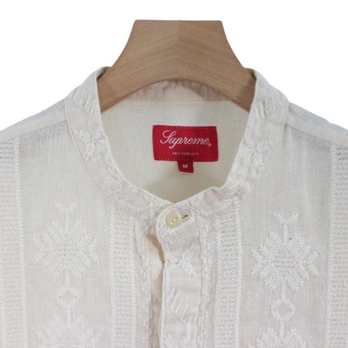 Supreme シュプリーム 17SS Embroidered Band Collar S/S Shirt 半袖 キューバシャツ M オフホワイト -  ブランド古着買取・販売unstitchオンラインショップ