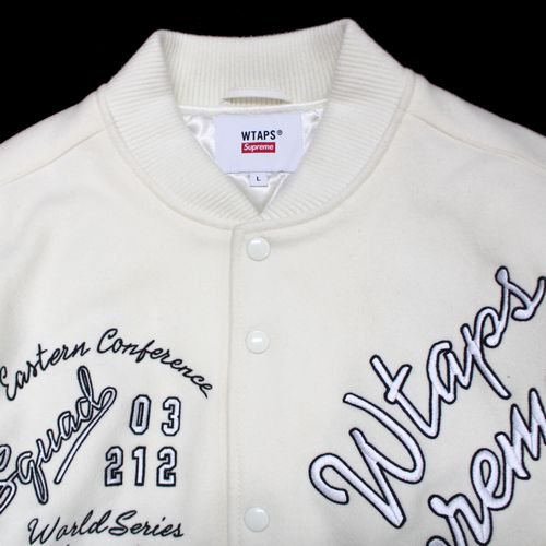 Supreme × WTAPS 21AW Varsity Jacket スタジャン L ホワイト - ブランド 古着買取・販売unstitchオンラインショップ
