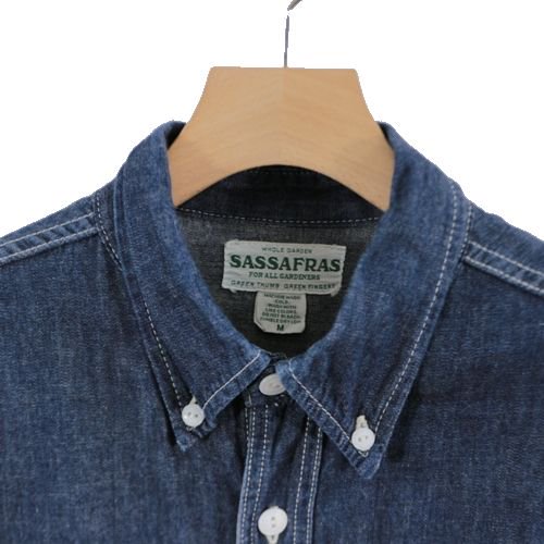 SASSAFRAS ササフラス 15AW Green Thumb Shirt 6.5oz Organic Denim デニム グリーンサムシャツ  インディゴ - ブランド古着買取・販売unstitchオンラインショップ