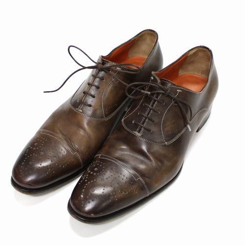 Santoni サントーニ セミブローグ レザーシューズ 8.5 ブラウン 