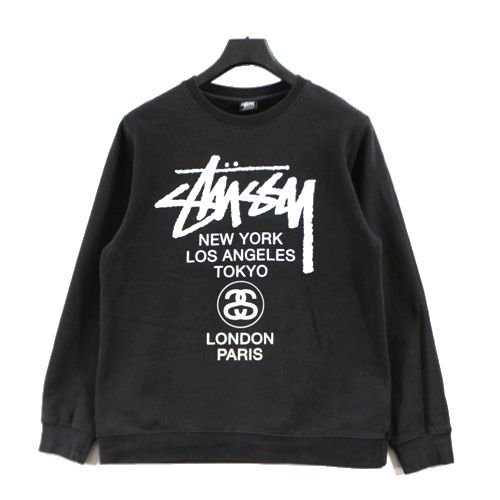 stussy ステューシー WORLD TOUR CREW スウェット M ブラック