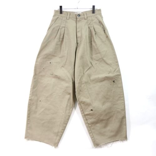 KIDILL キディル 23SS TWO TUCK CROPPED PANTS タック ワイドパンツ 42 ベージュ -  ブランド古着買取・販売unstitchオンラインショップ