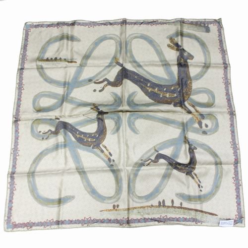 LOEWE ロエベ 23SS Deer In Silk Scarf 鹿 シルク スカーフ ベージュ系 -  ブランド古着買取・販売unstitchオンラインショップ