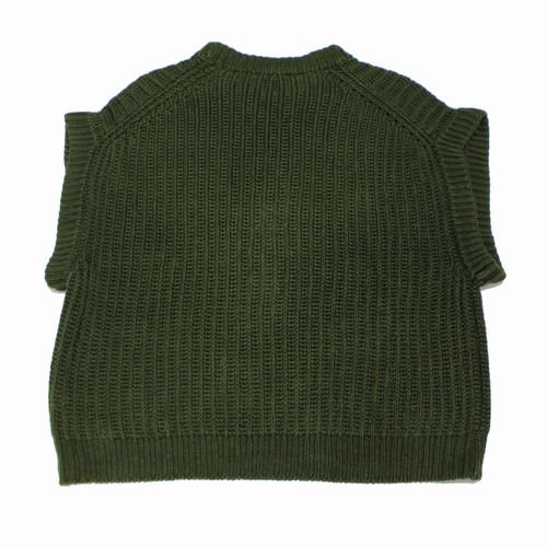 Cristaseya クリスタセヤ LINEN RIBBED 3 YARN GILET リネン リブ ニット ジレ L グリーン -  ブランド古着買取・販売unstitchオンラインショップ