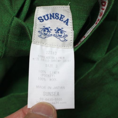 SUNSEA サンシー 22SS Bangladesh Linen w/耳 Fried Shrimp Shirt リネン シャツ 3 グリーン -  ブランド古着買取・販売unstitchオンラインショップ