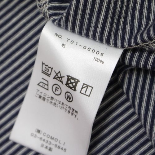 COMOLI コモリ 21SS ウール天竺 半袖クルー Tシャツ 3 ネイビー×ホワイト - ブランド古着買取・販売unstitchオンラインショップ