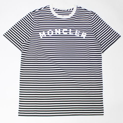 MONCLER モンクレール MAGLIA T-SHIRT ボーダー ロゴ Tシャツ S ホワイト ブラック -  ブランド古着買取・販売unstitchオンラインショップ