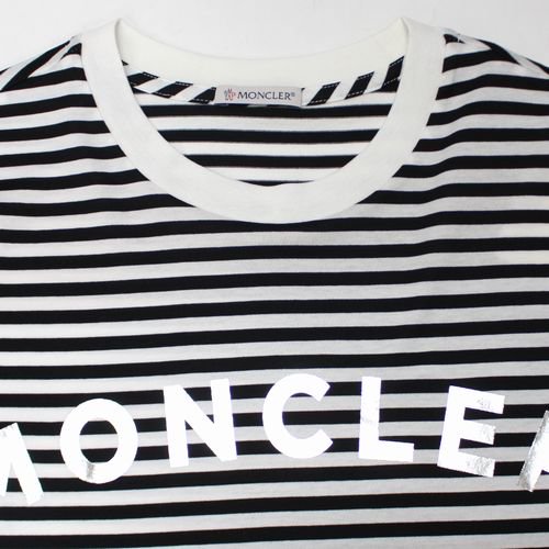 MONCLER モンクレール MAGLIA T-SHIRT ボーダー ロゴ Tシャツ S ホワイト ブラック -  ブランド古着買取・販売unstitchオンラインショップ