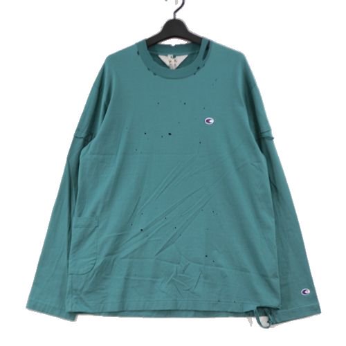 SUNSEA サンシー 22SS LAYERED DAMAGE LONG-T レイヤード ダメージ ロングTシャツ 2 グリーン系 -  ブランド古着買取・販売unstitchオンラインショップ