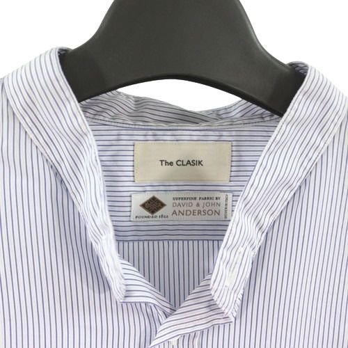 The CLASIK ザクラシック 21AW COLLARLESS SHIRT カレーラスシャツ 46 ブルー ホワイト -  ブランド古着買取・販売unstitchオンラインショップ