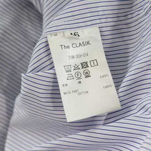 The CLASIK ザクラシック 21AW COLLARLESS SHIRT カレーラスシャツ 46 ブルー ホワイト -  ブランド古着買取・販売unstitchオンラインショップ