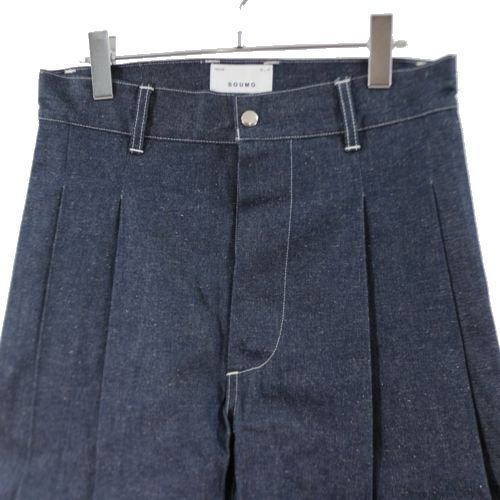 SOUMO ソウモ Cropped Tuck Wide Trousers ワイド パンツ 01 インディゴ -  ブランド古着買取・販売unstitchオンラインショップ