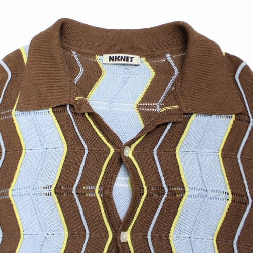 NKNIT ンニット 23SS WAVE PATTERN KNIT SHIRT ニットシャツブルー×ブラウン -  ブランド古着買取・販売unstitchオンラインショップ