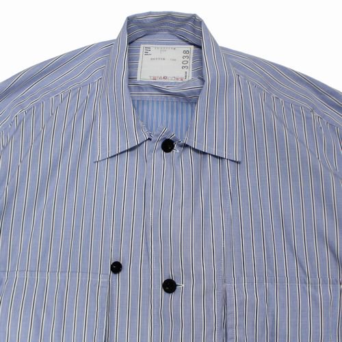 sacai サカイ 23SS Thomas Mason Cotton Poplin L S Shirt ストライプ シャツ 1 ブルー -  ブランド古着買取・販売unstitchオンラインショップ