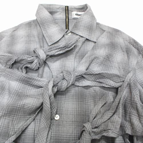 KEISUKE YOSHIDA ケイスケ ヨシダ Checked Ribbon Shirt チェック リボンシャツ グレー -  ブランド古着買取・販売unstitchオンラインショップ