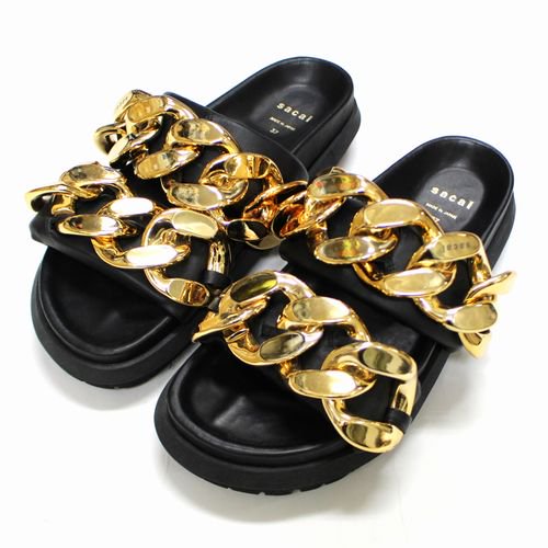 sacai サカイ 22SS Cuban Chain Slides チェーン スライド サンダル 37 ブラック -  ブランド古着買取・販売unstitchオンラインショップ