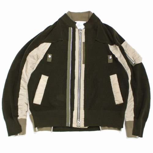 Sacai サカイ 22SS Nylon Twill Mix Blouson MA-1 ボンバージャケット 2 カーキ×ベージュ -  ブランド古着買取・販売unstitchオンラインショップ