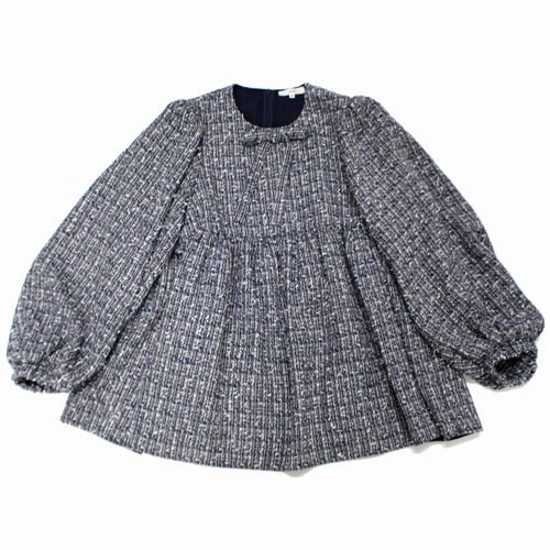 yori ヨリ 24SS リボンツイードブラウス 38 ネイビー - ブランド古着買取・販売unstitchオンラインショップ