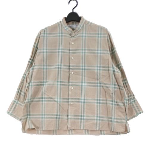 INDIVIDUALIZEDSHIRT インディビジュアライズドシャツ バンドカラー チェックシャツ ベージュ -  ブランド古着買取・販売unstitchオンラインショップ