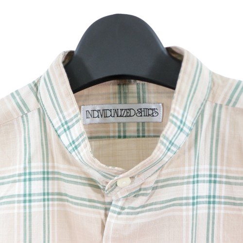 INDIVIDUALIZEDSHIRT インディビジュアライズドシャツ バンドカラー チェックシャツ ベージュ -  ブランド古着買取・販売unstitchオンラインショップ