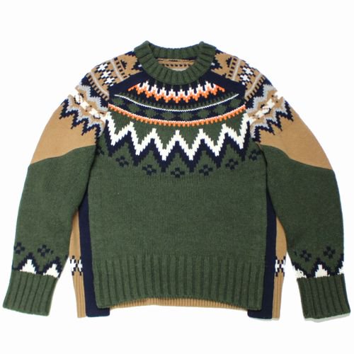 sacai サカイ 21AW Jacquard Knit Pullover ニット 1 カーキ ベージュ -  ブランド古着買取・販売unstitchオンラインショップ