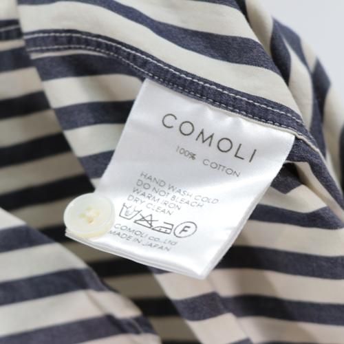 美品】COMOLI コモリ ストライプバンドカラーシャツノーカラー