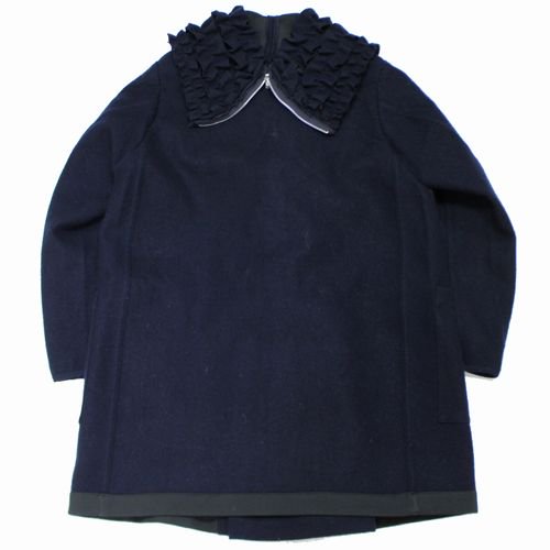 tricot COMME des GARCONS トリコ コム デ ギャルソン 19AW フリルデザインウールコート S ネイビー -  ブランド古着買取・販売unstitchオンラインショップ